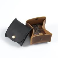 Boîte de rangement courte en cuir Crazy Horse durable, multicolore, avec fermeture à bouton vintage, petit organiseur pour pièces de monnaie, vente en gros