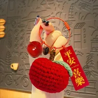 Porte-clés pendentif en métal et peluche, crocheté à la main, motif dessin animé kaki et pomme, pour couples, accessoires de sac