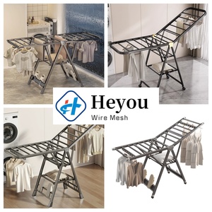 Porte-vêtements pliable en acier au carbone robuste de 1.8m, étendoir à vêtements haut de même style transfrontalier avec roues et étagères - Product Image 3