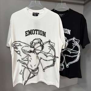 Camiseta de Verano de Alta Calidad MIXED EMOTION, Tejida, Holgada, de Manga Corta, con Estampado Puff, de Poliéster/Algodón, Moderna, Urbana, para Hombre - Product Image 2