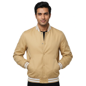 Blouson universitaire unisexe d'hiver 100 % laine à capuche respirant séchage rapide broderie col montant patchwork fermeture éclair avant et arrière - Product Image 1