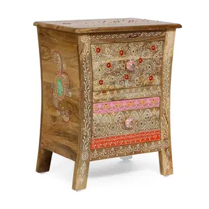 Винтажный цветочный комод с ручной росписью цветочный прикроватный шкаф для спальни богемный цветочный арт индийский ручной шкаф для хранения с 2 ящиками