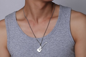 Kalung Liontin Gitar Berlapis Emas PVD Hitam dari Baja Anti Karat untuk Pria, Perhiasan Musik <span class=keywords><strong>Rock</strong></span> - Product Image 6