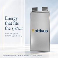 Литий-ионный аккумулятор Battivus NMC 23700 мАч, 82.95 Втч, 3.5 В, 340 Втч/кг, 69 А (постоянный ток), 115 А (пиковый ток), 5C (импульсный ток), высокая энергетическая плотность