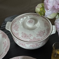 Service de vaisselle en céramique rose à motifs floraux européens avec assiettes de dîner vintage en relief pour mariage