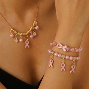 Collares de cuentas rosas hechos a mano para mujer, conjunto de joyería, abalorios de cinta rosa, collar con colgante para niñas y mujeres - Product Image 4