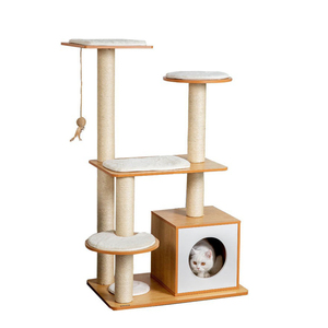 Menara pohon kucing Modern 65 ", untuk dalam ruangan kucing kayu tinggi Kondominium dengan tempat tidur gantung tiang goresan dan bantalan yang dapat dilepas untuk kucing kecil besar - Product Image 3