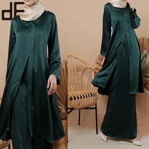 穆斯林服装印度尼西亚baju穆斯林纯色v领上衣和a字裙kebaya现代两件套baju kurung连衣裙