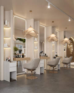 Design d'ameublement intérieur moderne pour salon de beauté |   Mobilier de salon haut de gamme sur mesure |   Supports de coiffure en bois - Product Image 6