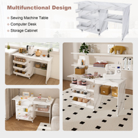 Table à manger pliante, table pour machine à coudre, étagère de rangement de cuisine avec étagères, table à roulettes pour machine à coudre pour appartements