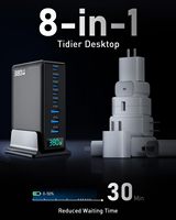 Chargeur de bureau GaN 380W 8 ports, station de charge rapide PD100W QC30W, adaptateur de chargeur multi USB Type C pour MacBook, téléphone, tablette