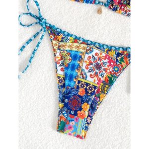 FOXA Women's 2 Piece Boho <b>Bikini</b> Set Triangle Thong Halter <b>String</b> Swimwear High Cut Cheeky Bathing Suit - Product Image 3