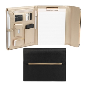 Beige Vegan Leather <strong>Portfolio</strong> Binder Professional Gold Trim Padfolio Clipboard <strong>Folder</strong> with Magnetic Closure Cover for Women - Product Image 1
