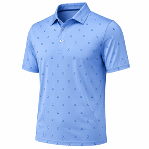 Custom Light Blue Golf Polo Shirts Men Small <b>Cross</b> Pattern Short Sleeve Private Label OEM ODM Manufacturer - Product Image 5