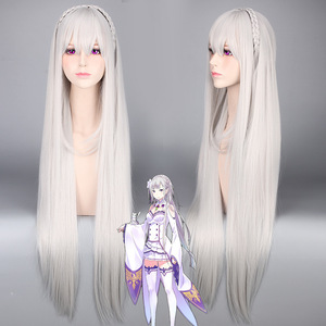 Ainizi Long Straight Silver White Color Re:<strong>Zero</strong> Series Character of Emilia <strong>Cosplay</strong> Wigs for Girls - Product Image 1