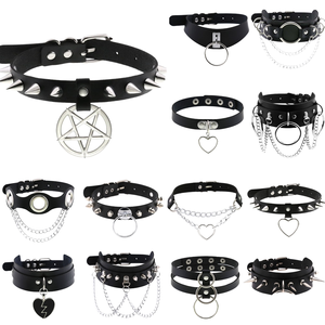 Nuevo estilo Harajuku chica suave cuero <span class=keywords><strong>Collar</strong></span> correa para el cuello estrella de cinco puntas colgante <span class=keywords><strong>Spike</strong></span> remache aleación temperamento principal cuello - Product Image 2