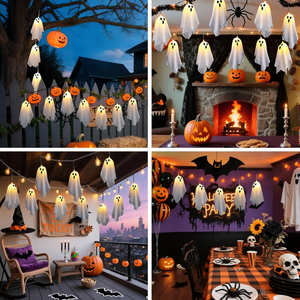Guirnalda de Luces LED con Forma de Fantasma para Halloween, Luces Cálidas Blancas, Funciona con Pilas, 8 Modos, Decoración Espeluznante para Fiestas de Halloween y Hogar - Product Image 5