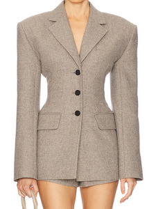 <span class=keywords><strong>Blazer</strong></span> in Lana di Alta Qualità per <span class=keywords><strong>Donna</strong></span>, Nuovo Stile Autunnale, Ricamato a Mano, Monopetto, Slim-Fit, Cappotto <span class=keywords><strong>Grigio</strong></span> - Product Image 5