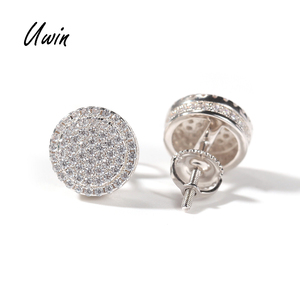 Thời Trang Trắng Mạ Vàng Sterling Silver <span class=keywords><strong>925</strong></span> Stud Earrings Bling Bling Vít Trong Trở Lại Sang Trọng Rapper Bông Tai - Product Image 1