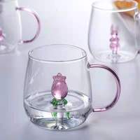 Tasses en verre borosilicate de haute qualité avec poignée, design dessin animé, pour eau et café, vaisselle