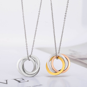 yunnique Geometric Three <b>Ring</b> Pendant <b>Necklace</b> Stainless Steel Unisex Fashion Jewelry - Product Image 1