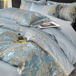 Parure <span class=keywords><strong>de</strong></span> lit 4 pièces en polyester-coton lavé effet soie, broderie en relief, luxe léger, tailles King et Queen, pour hôtel et maison, <span class=keywords><strong>housse</strong></span> <span class=keywords><strong>de</strong></span> <span class=keywords><strong>couette</strong></span> - Product Image 3