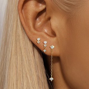 Juego de Aretes de Oro S925 al por Mayor, Joyería Minimalista de Tres Piezas con Circonita Blanca para Mujer - Product Image 5