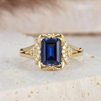 Kadınlar için Simüle Safir Zümrüt Kesim Yüzük, 7mm, Altın Kaplama Pirinç Kübik Zirkonya Vintage, Altın
