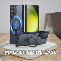 Étui avec support magnétique pour S24 Ultra Plus, porte-anneau, TPU, étanche, antichoc, design 3D, coque translucide