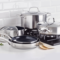 Vente chaude 10pcs Bleu Antiadhésif En Céramique Triply En Acier Inoxydable Batterie De Cuisine Design Classique