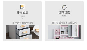 Table de maquillage intégrée avec armoire et miroir coulissant. Meubles verrouillables de style mid-century modern pour chambre à coucher - Product Image 6