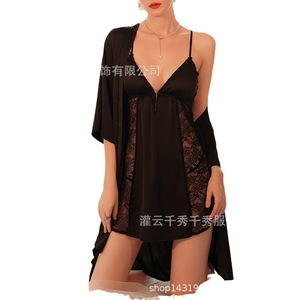 Huaying Four Seasons Sexy Nightgown/Slip Dress New Women's Pajamas/Robe <b>Set</b>, Hollowed-out Temptation, 5376 Euros - Product Image 3