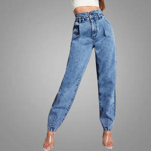 Le nuove donne di moda indossano Jeans a vita alta con tasca inclinata mamma <span class=keywords><strong>pantaloni</strong></span> da donna cerniera Fly carota <span class=keywords><strong>pantaloni</strong></span> da donna Denims <span class=keywords><strong>pantaloni</strong></span> tinta unita Jeans - Product Image 2