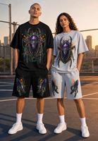 Ensemble deux pièces streetwear d'été pour homme : T-shirt et short en mélange de coton tricoté respirant 220g avec imprimé bio-armure de coléoptère