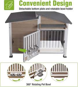 บ้านสุนัขทันสมัย แข็งแรง ทนทาน เป็นมิตรกับสิ่งแวดล้อม สำหรับกลางแจ้ง โครงไม้กันกัด พร้อมชามอาหารหมุนได้ ประตู PVC พร้อมม่านกันฝน ขนาดกลาง - Product Image 4