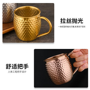 304 Stainless Steel Hammered Coffee <b>Mug</b> 520ml Wide Mouth Round Gift Cup With Handle For Breakfast Milk Tea - Product Image 5