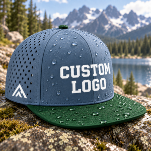 Casquettes de baseball imperméables bicolores de haute qualité, découpées au laser, avec trous respirants, visière plate, impression personnalisée du logo, casquette snapback pour adultes - Product Image 1