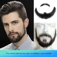Vente en gros de cheveux humains européens Remy authentiques, style exotique, accessoires de maquillage, favoris invisibles doux, moustache, film de déguisement, fausse barbe