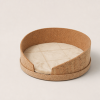 Cama para Gatos de Corcho Semiabierta con Forro de Tela Acolchada Beige, Casa para Gatos de Corcho Natural para Gatos de Interior, Diámetro 420 x 190 mm