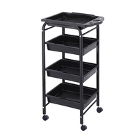 Chariot de rangement roulant 4 niveaux or et noir pour salon de coiffure, avec support pour sèche-cheveux, pour salon masculin