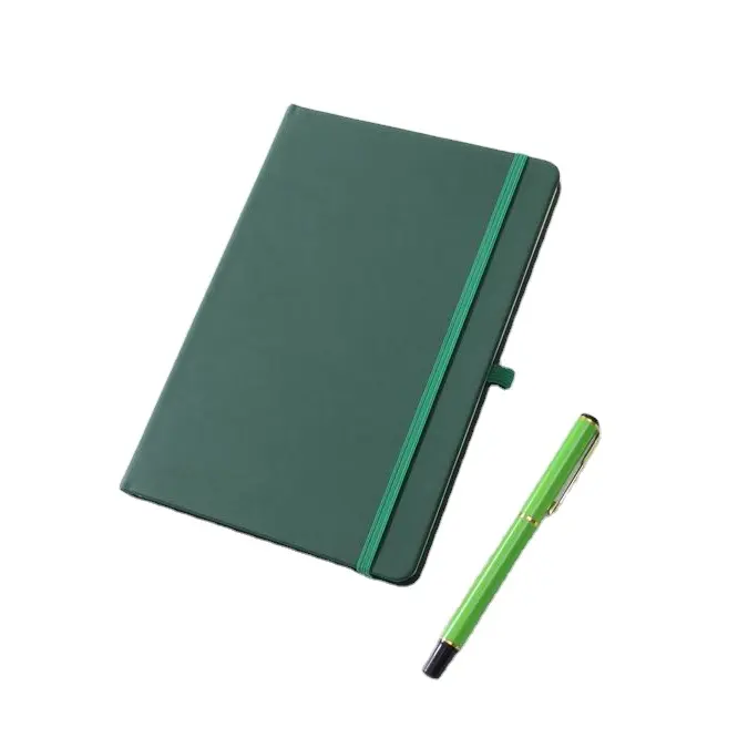 Atacado varejo de couro pu barato tampa dura notebook a5 verde 80 folhas