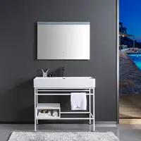 Armoire de lavabo au Design de luxe, meuble de salle de bains moderne suspendu au mur en bois avec miroir