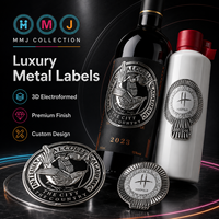 Étiquettes de bouteilles en feuille d'or de luxe, autocollants métalliques électroformés 3D en relief pour emballages de vins et spiritueux haut de gamme, logo OEM ODM