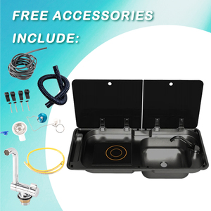 Évier de camping-car JDA en acier inoxydable 304 avec revêtement nano noir, cuisinière à induction intégrée, résistant à la corrosion, pour caravanes, camping-cars et motorhomes - Product Image 6