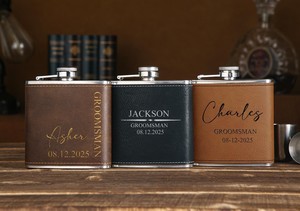 Personalizada <span class=keywords><strong>para</strong></span> Padrinos de <span class=keywords><strong>Boda</strong></span>, <span class=keywords><strong>Regalos</strong></span> <span class=keywords><strong>para</strong></span> el Padrino, Petaca de Cuero de 6 oz <span class=keywords><strong>para</strong></span> Padrinos de <span class=keywords><strong>Boda</strong></span> - Product Image 4