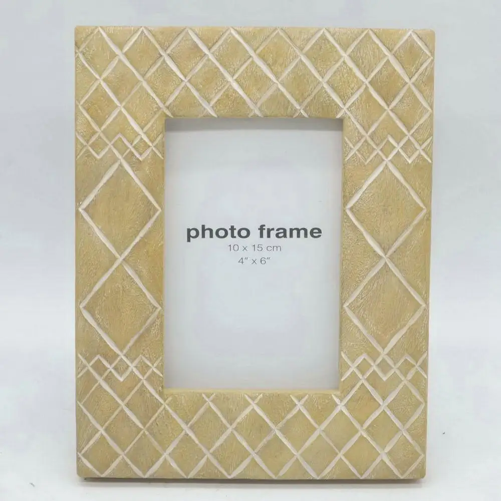 Custom Resina Antique Frame 6 Polegada Polyresin Ouro E Prata Folha Forma Resina Photo Frame