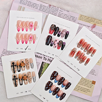Faux ongles longs en plastique de style français certifiés Halal, couvrant entièrement l'ongle, à presser, motif géométrique, longue durée, boîte de 10 pièces