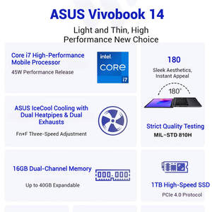 สำหรับ Nuevo แล็ปท็อปธุรกิจ Vivobook14 <span class=keywords><strong>Intel</strong></span> <span class=keywords><strong>Core</strong></span> <span class=keywords><strong>I7</strong></span>-13620H <span class=keywords><strong>16GB</strong></span> DDR5 <span class=keywords><strong>RAM</strong></span> 14 "2.5K Display 1TB SSD Windows 11 Home English - Product Image 4