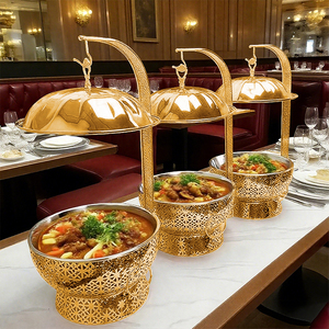 Set piring Chafing baja tahan karat tepi emas elegan 4.5L 6L 8L penghangat listrik untuk kehangatan makanan SEMPURNA UNTUK hotel restoran - Product Image 4