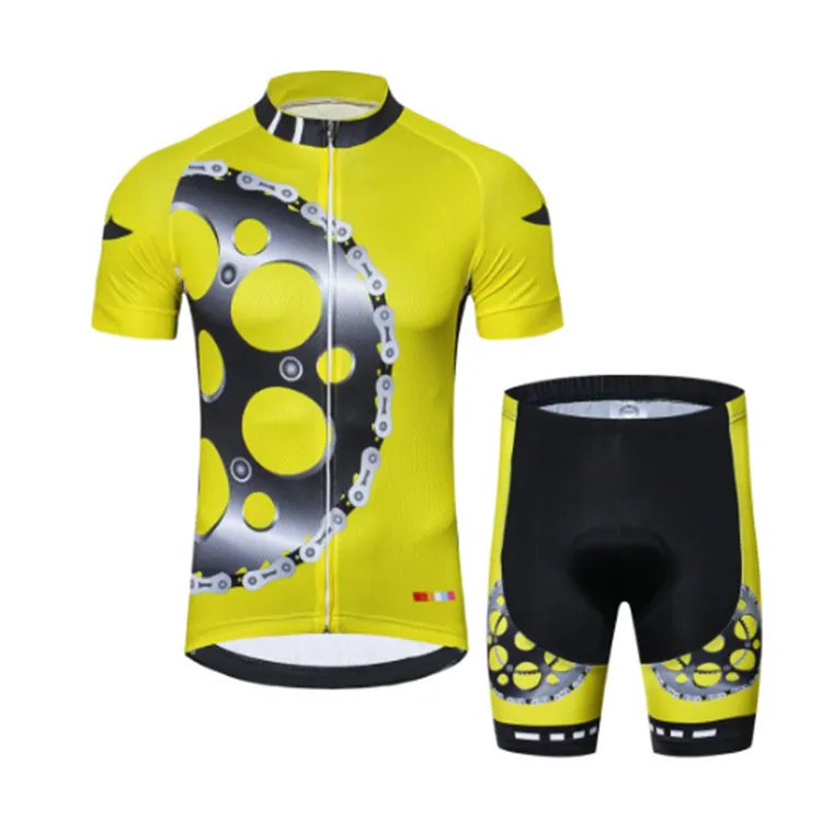 Breathable Mesh Fabric Pro Team Cycling Jersey Set Gear Bike Uniform Cycle Shirt Ropa Cycling Clothing Black White Yellow Green